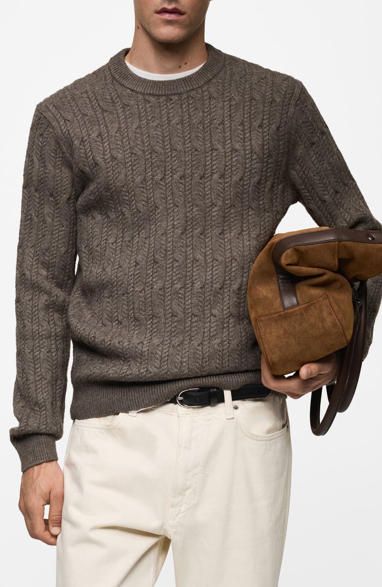 MANGO Cable Stitch Crewneck Sweater, Main, color, 