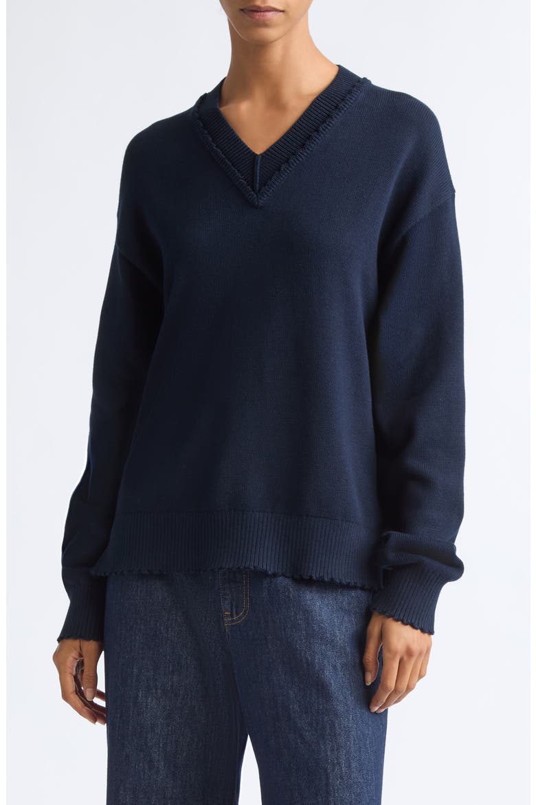 Cotton V-Neck Sweater, Main, color, DARK NAVY