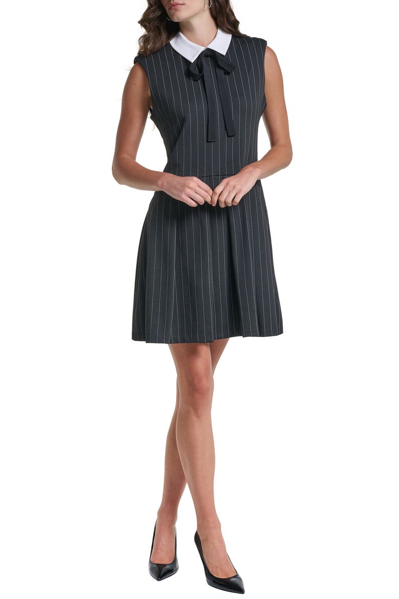 Pinstripe Drop Waist Dress, Alternate, color, BLACK SOFT WHITE