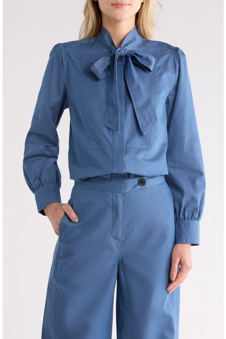 Majah Tie Neck Long Sleeve Top, Main, color, MEDIUM BLUE