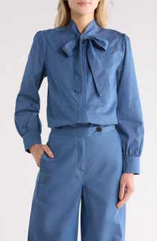 Derek Lam 10 Crosby Majah Tie Neck Long Sleeve Top