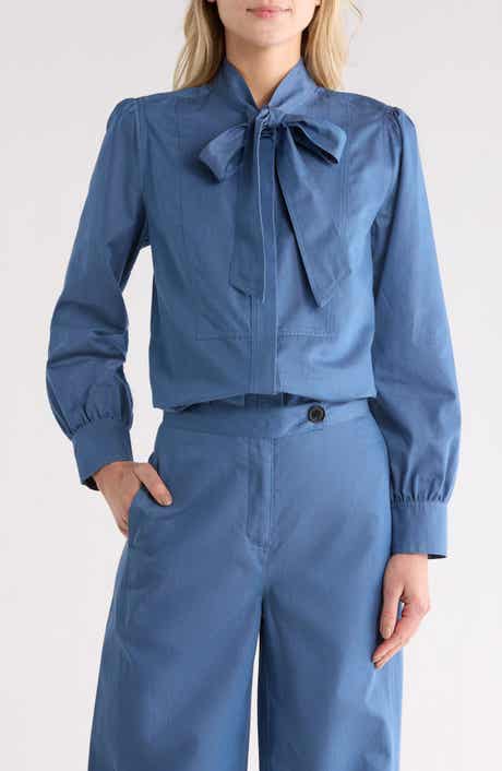 Derek Lam 10 Crosby Majah Tie Neck Long Sleeve Top