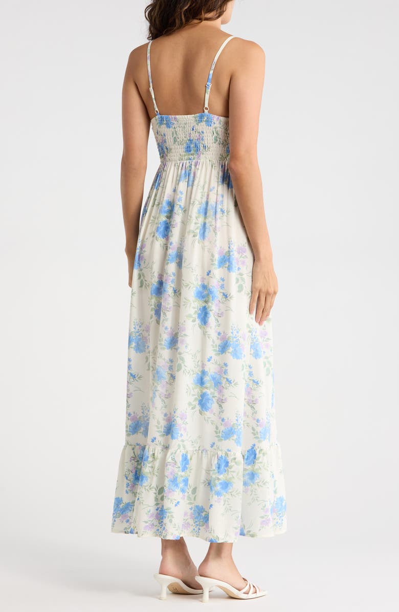 Madden Girl Lace Bodice Empire Waist Tiered Maxi Dress, Alternate, color, Egret Blue