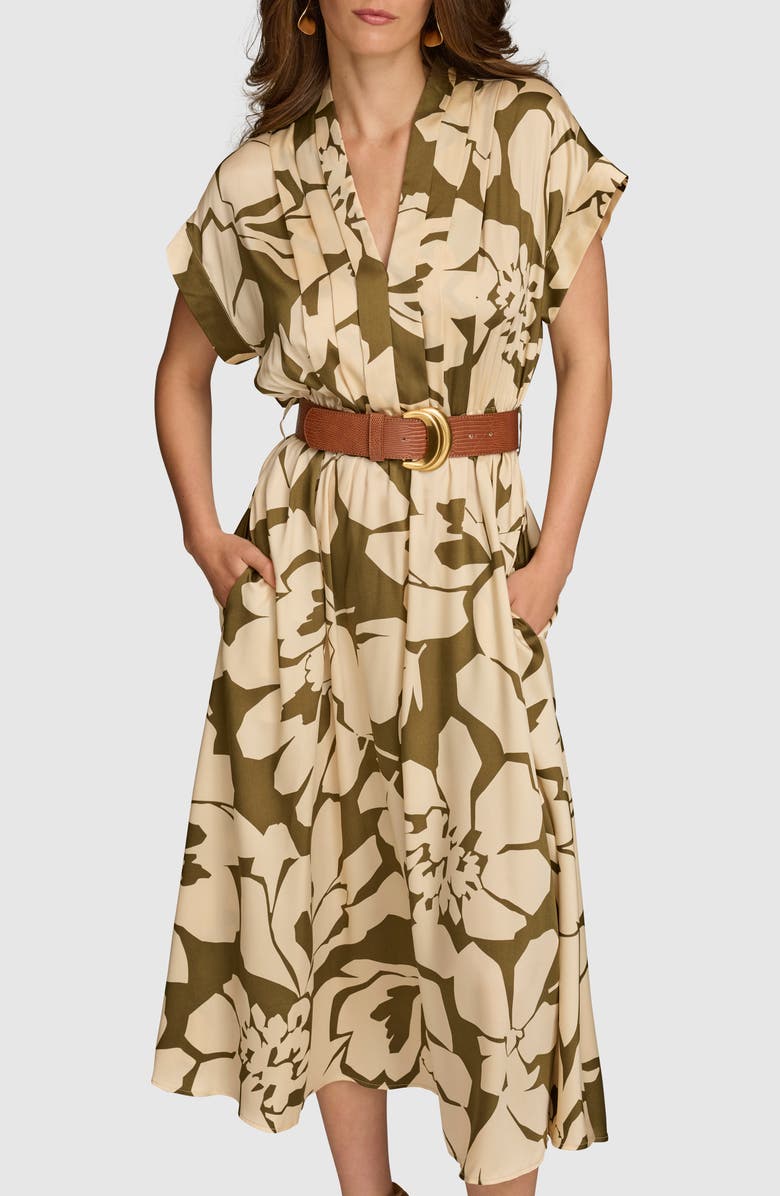Donna Karan New York Floral Print Belted Midi Dress, Alternate, color, 