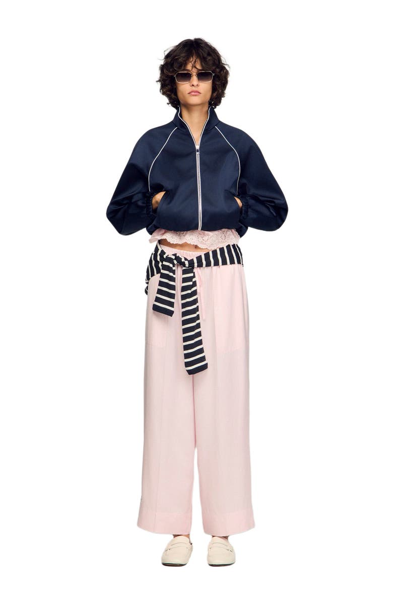 SANDRO Satin-effect wide-leg trousers, Alternate, color, Light Pink