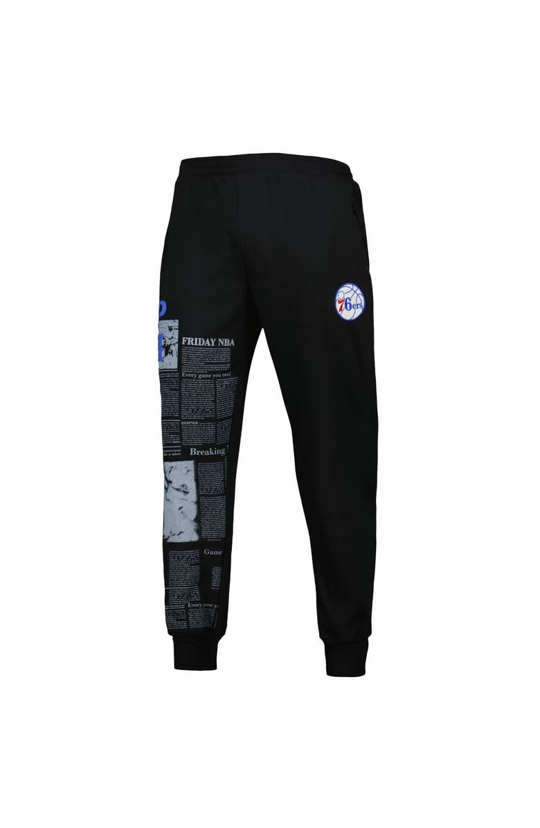 FISLL Men's Black Philadelphia 76ers Newspaper Print Jogger Pants, Alternate, color, 