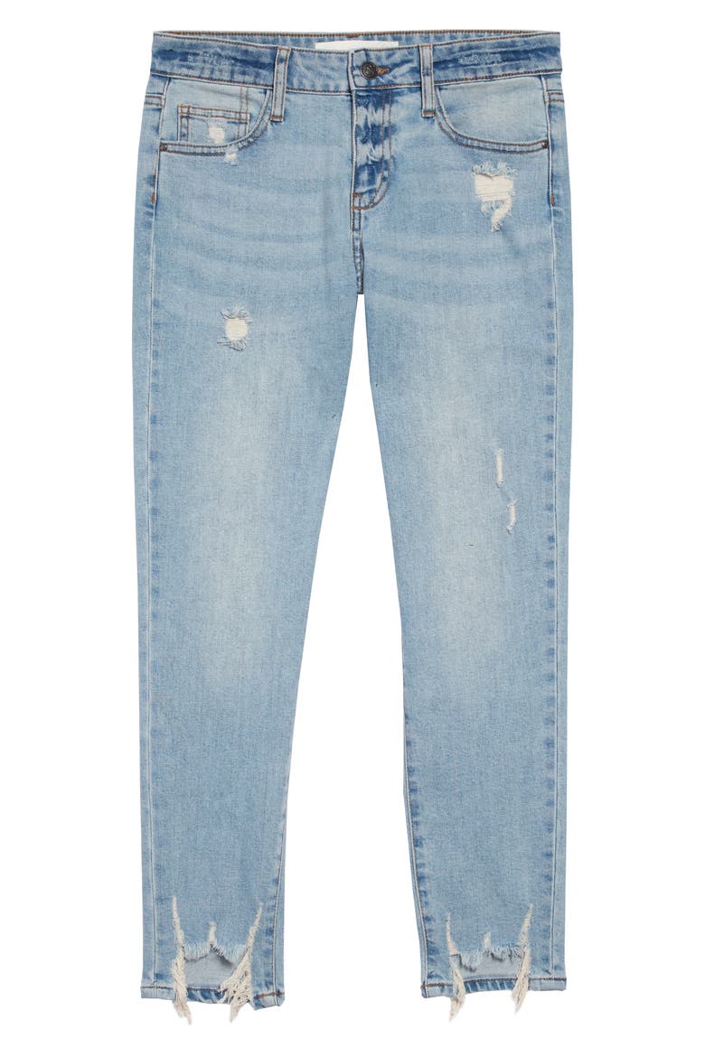 Distressed Hem Girlfriend Jeans, Main, color, VINTAGE LIGHT WASH