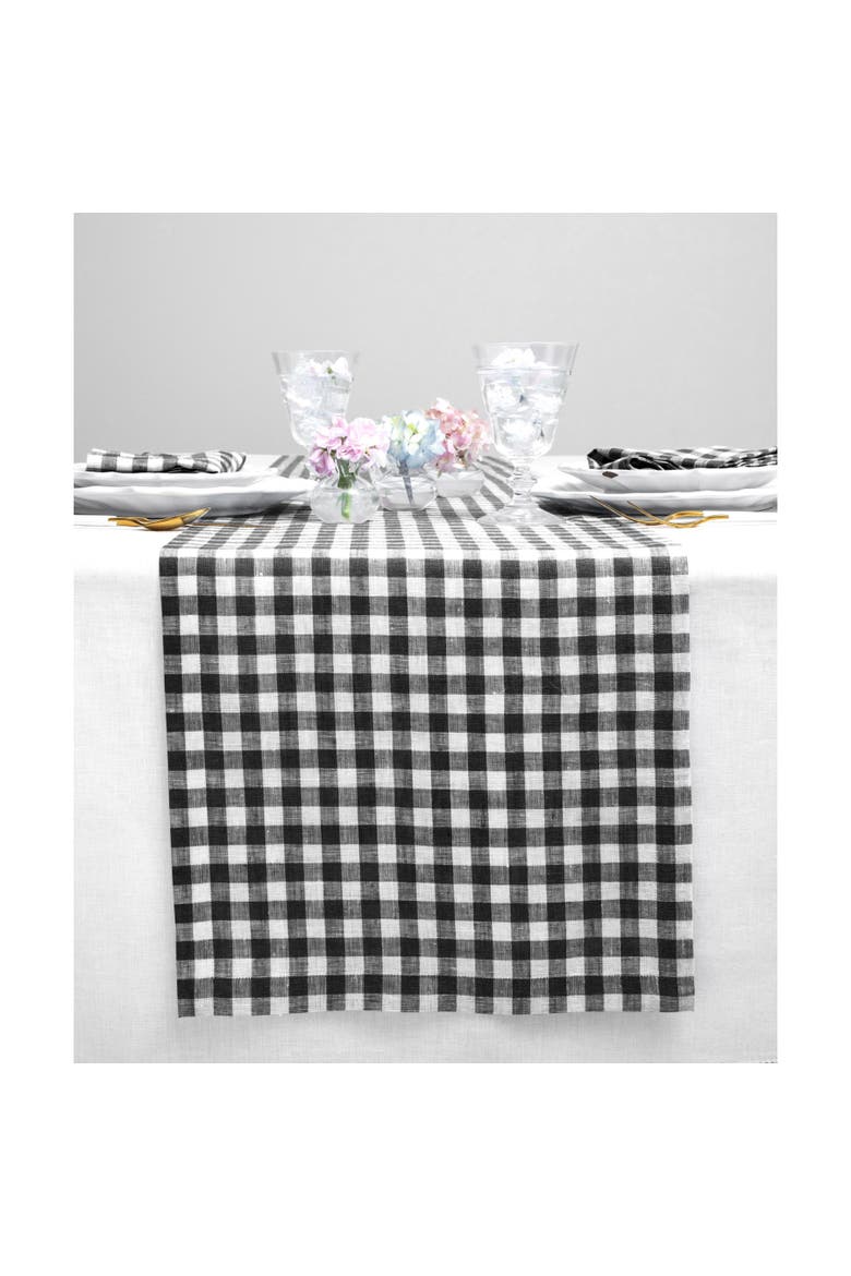 Linen Table Runner - Gingham Check, Main, color, Black