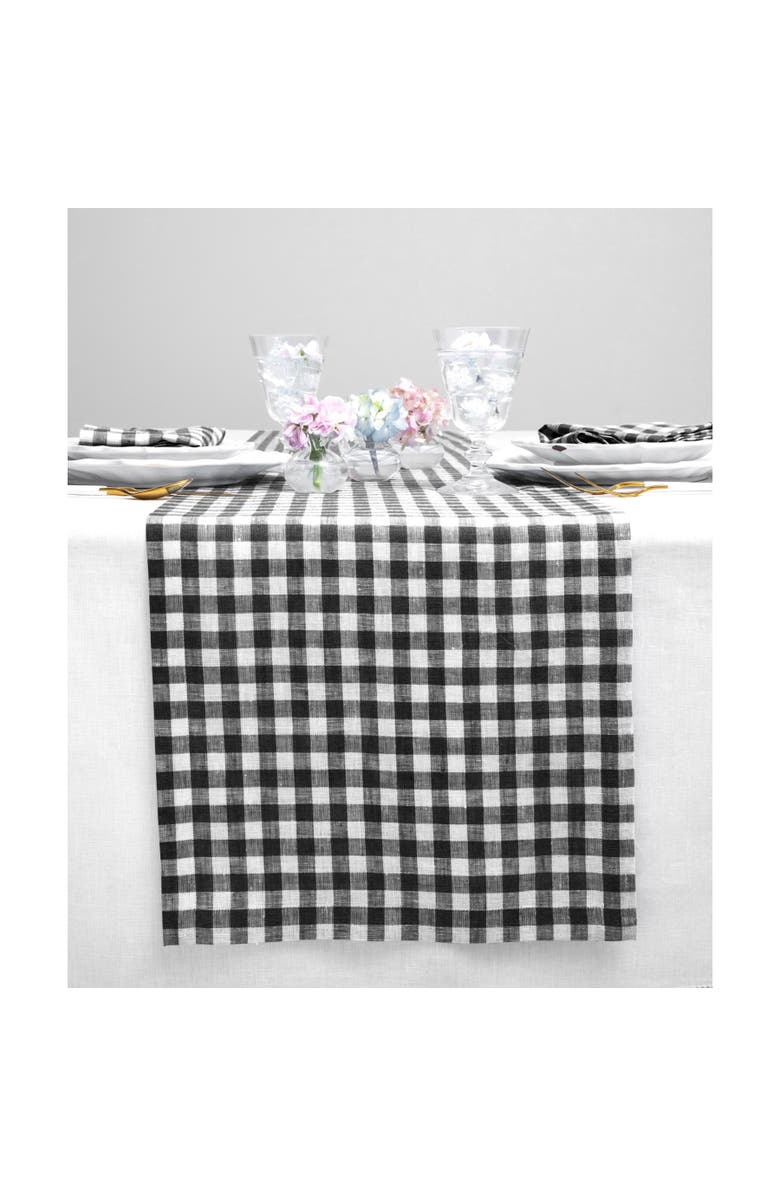 Solino Home Linen Table Runner for Dining Table, Holiday and Everyday Table Decor - Gingham Check, Main, color, Black