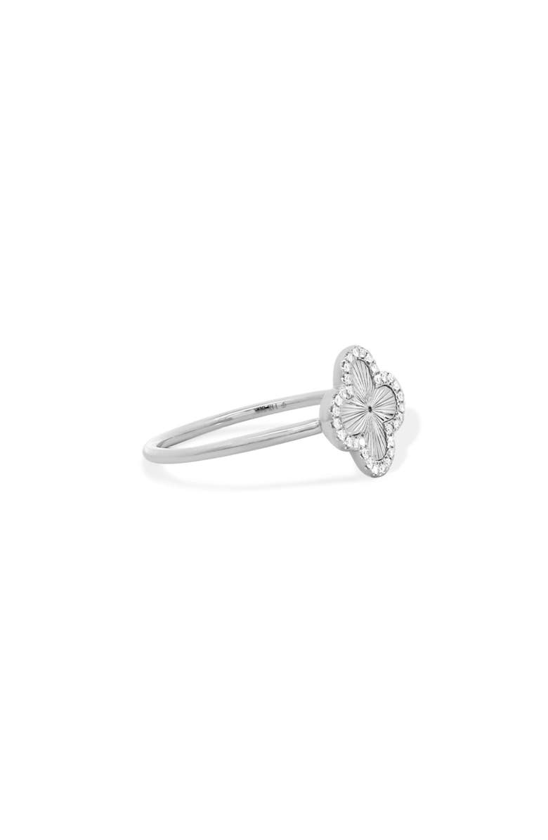 The Lovery Fine Jewelry Fluted Gold Diamond Clover Ring, Alternate, color, White Gold