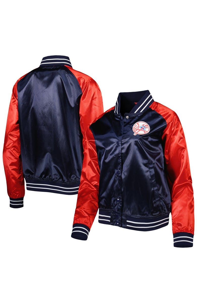Mitchell & Ness Women's Mitchell & Ness Navy New York Yankees Team 2.0 Satin Raglan Full-Snap Jacket, Main, color, Navy