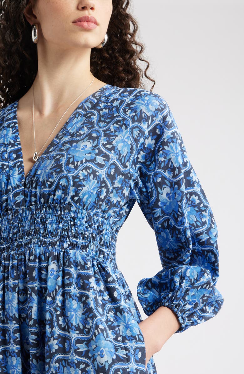 Chelsea28 Tiered Ruffle Long Sleeve Maxi Dress, Alternate, color, Navy- Blue Rosalia Medallion