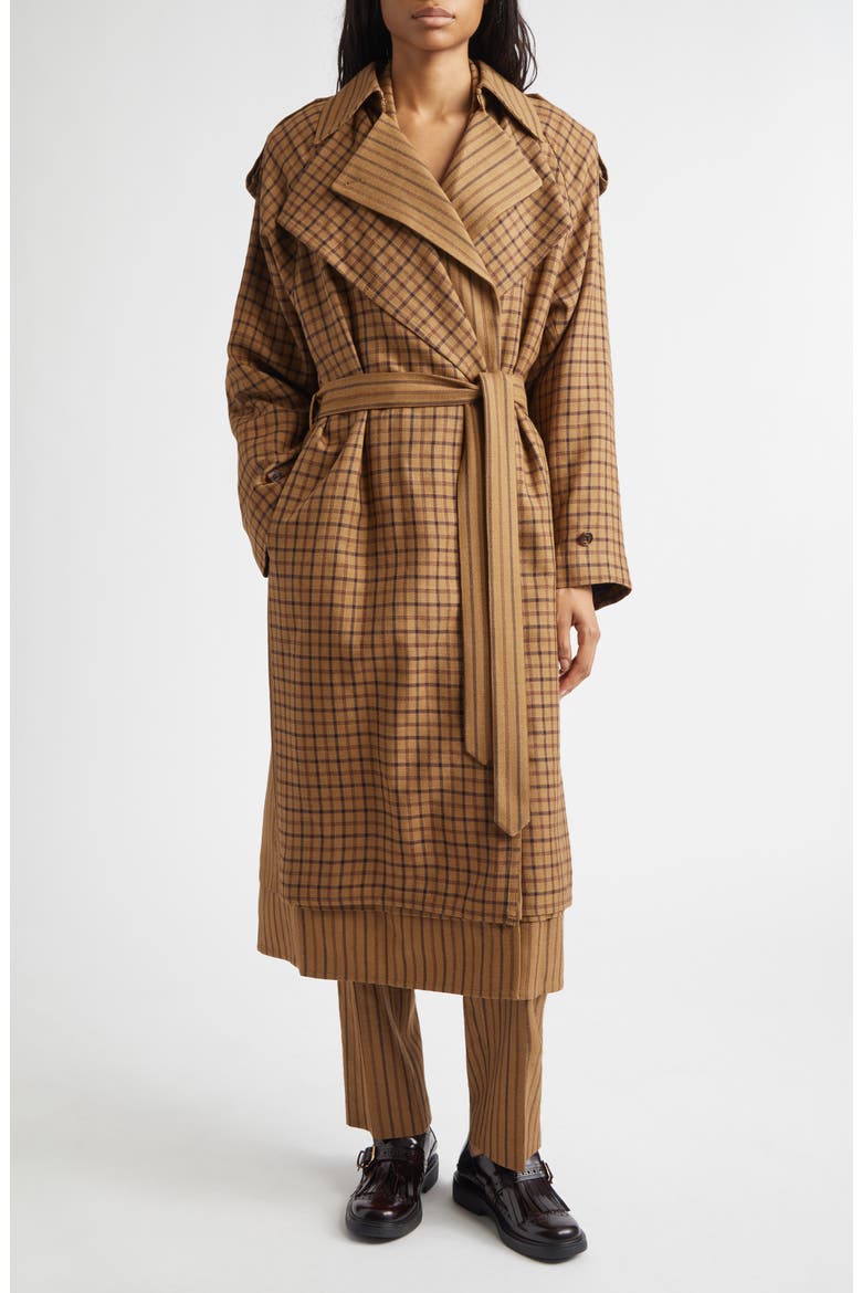 Layered Belted Wool Blend Coat, Main, color, BEIGE VIRGIN WOOL BLEND