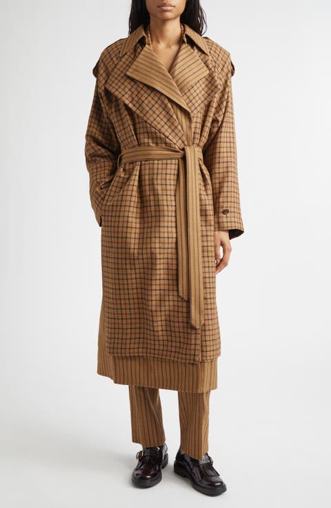 Layered Belted Wool Blend Coat