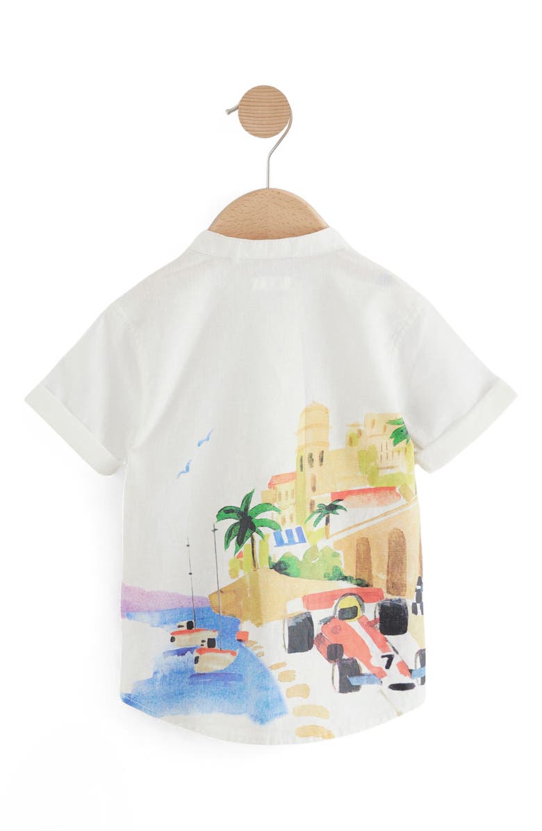 NEXT Kids' Race Track Short Sleeve Linen & Cotton Button-Up Shirt, Alternate, color, Cream