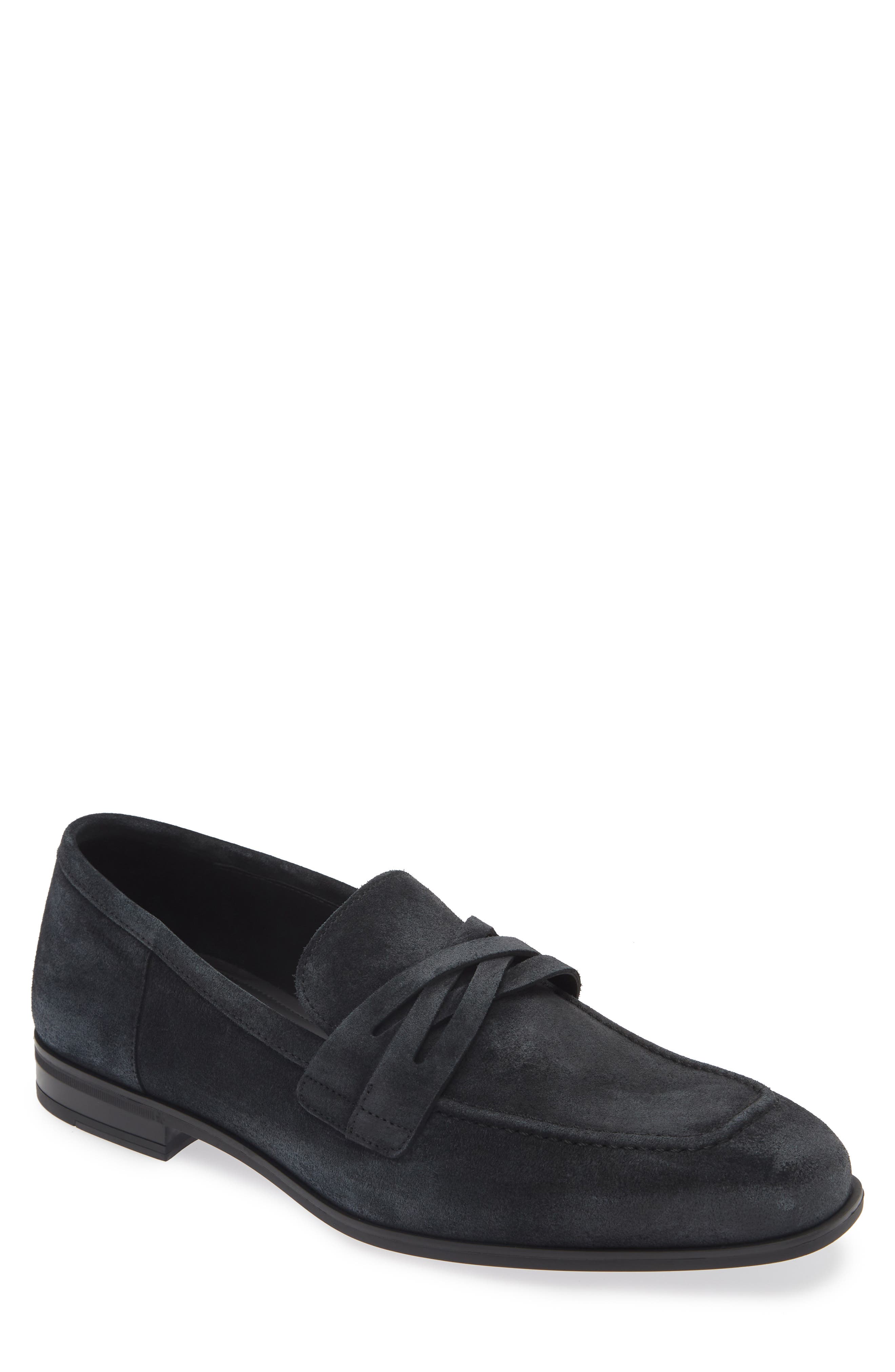 Stuart Weitzman Simon Crisscross Loafer, Main, color, Off Black
