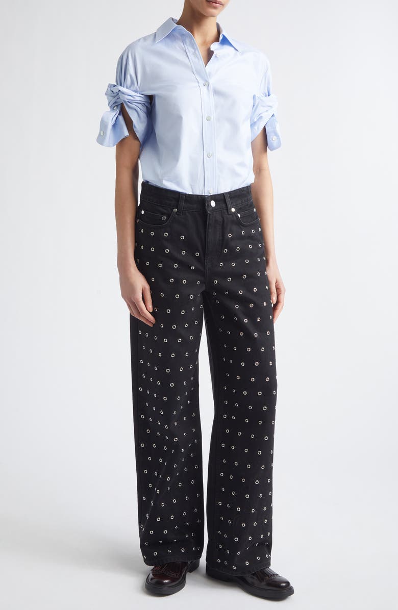 MONSE Grommet Detail Straight Leg Jeans, Alternate, color, Black