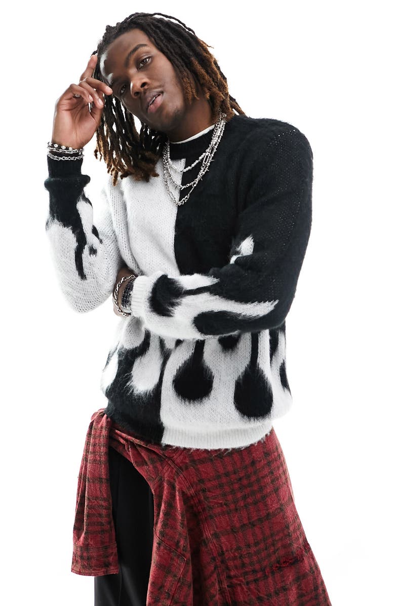 ASOS DESIGN Oversize Fluffy Two-Tone Flame Jacquard Sweater, Main, color, 