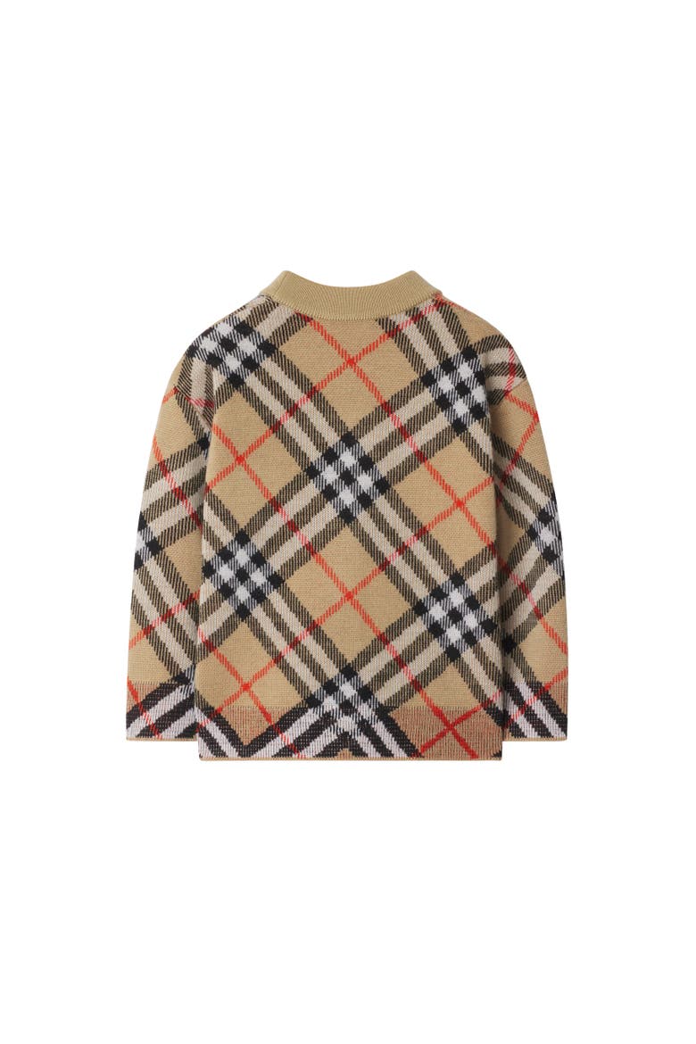 Girls' Check Wool Cardigan, Alternate, color, Sand beige