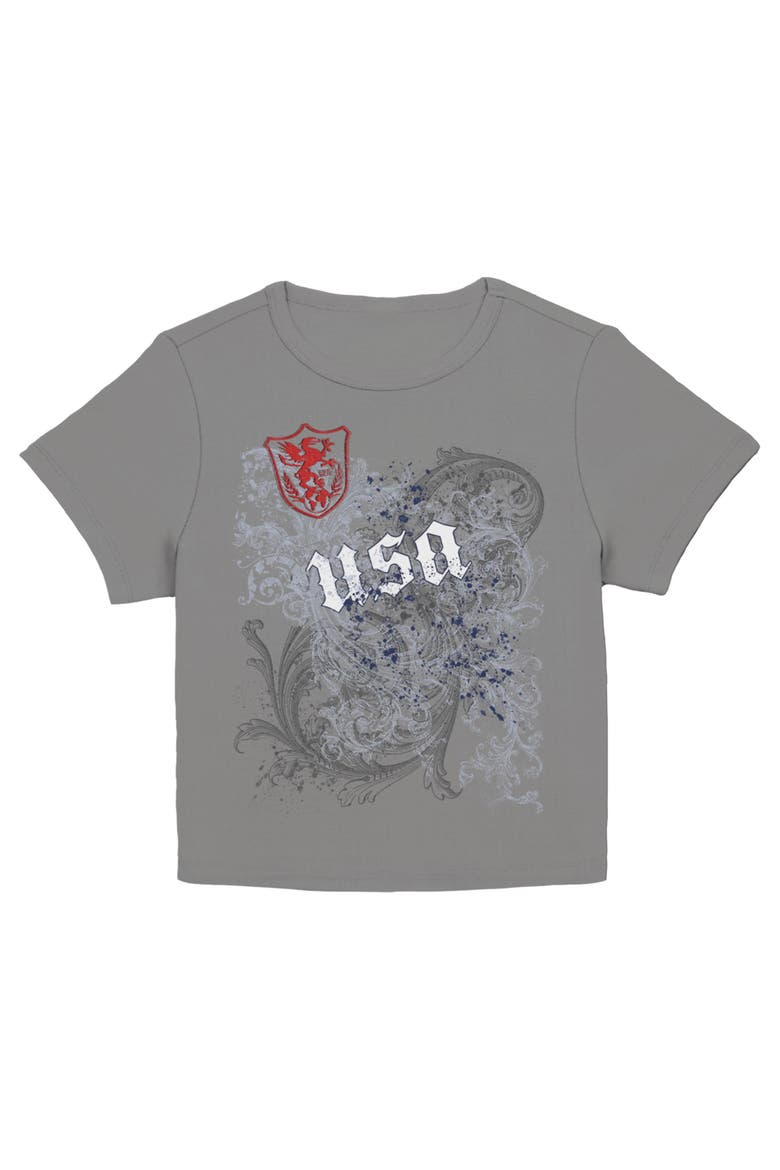 Junior's USA Goth Floral Short Sleeve Baby T-Shirt, Main, color, Charcoal