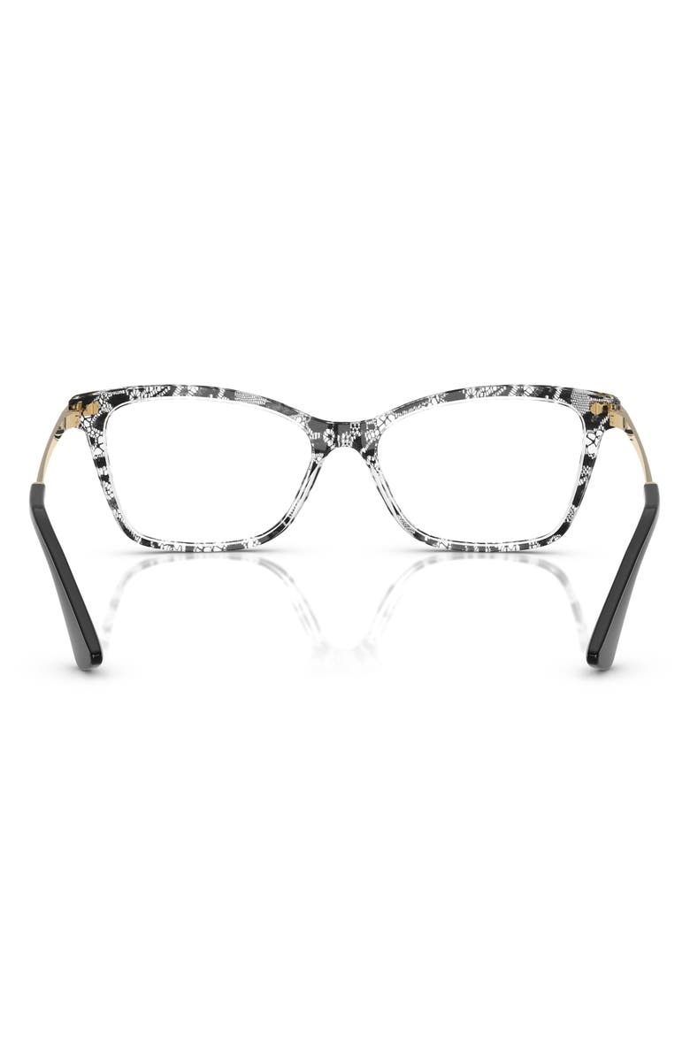 Dolce&Gabbana 56mm Rectangular Optical Glasses, Alternate, color, Black Lace
