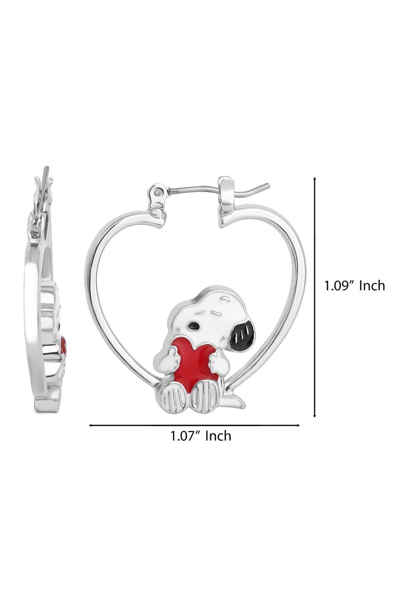 Snoopy Heart Hoop Earrings, Alternate, color, Silver