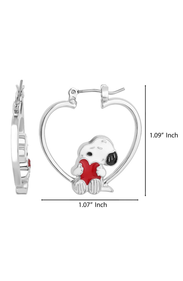 PEANUTS Snoopy Heart Hoop Earrings, Alternate, color, Silver