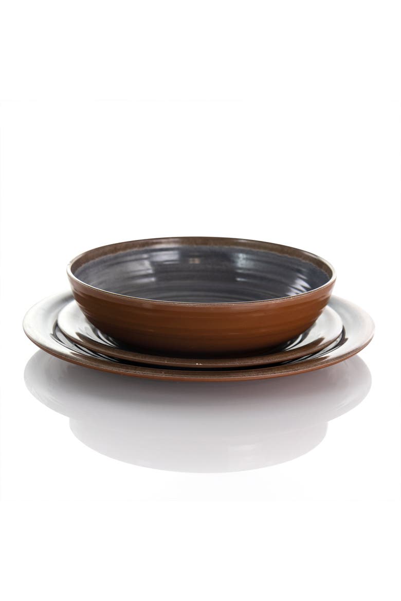 Stone Oak 12 Piece Lightweight Melamine Dinnerware Set, Alternate, color, Black