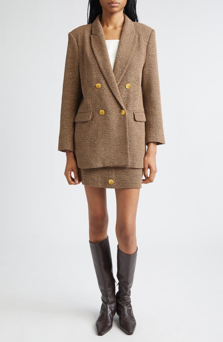 L'AGENCE Riva Double Breasted Knit Blazer, Alternate, color, Hot Fudge/Cinnamon Swirl/Gold