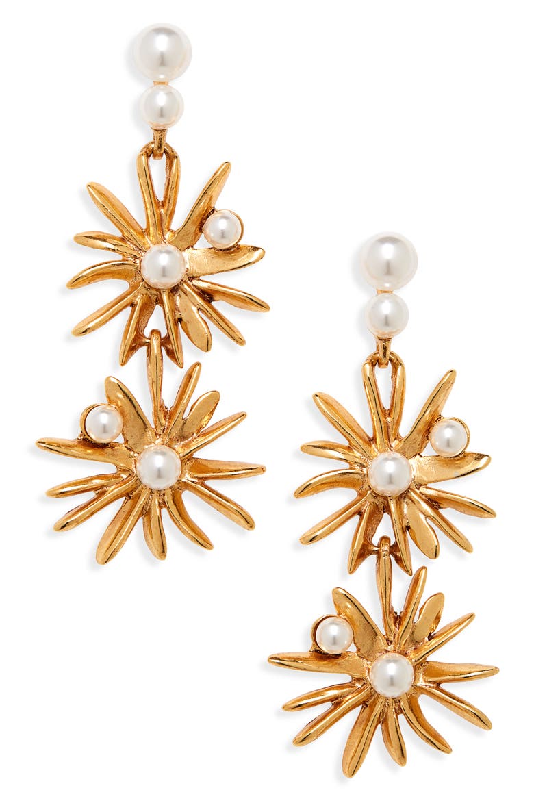 Imitation Pearl Starburst Drop Earrings, Main, color, GOLD
