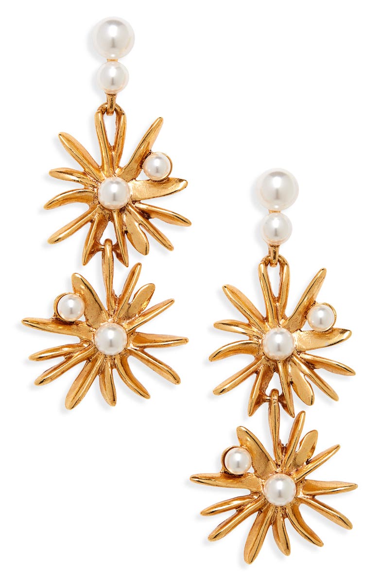 Oscar de la Renta Imitation Pearl Starburst Drop Earrings, Main, color, 