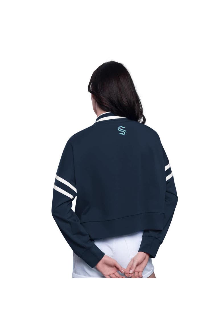 Women's Starter  Deep Sea Blue Seattle Kraken Power Play Cropped Pullover Sweatshirt, Alternate, color, Navy