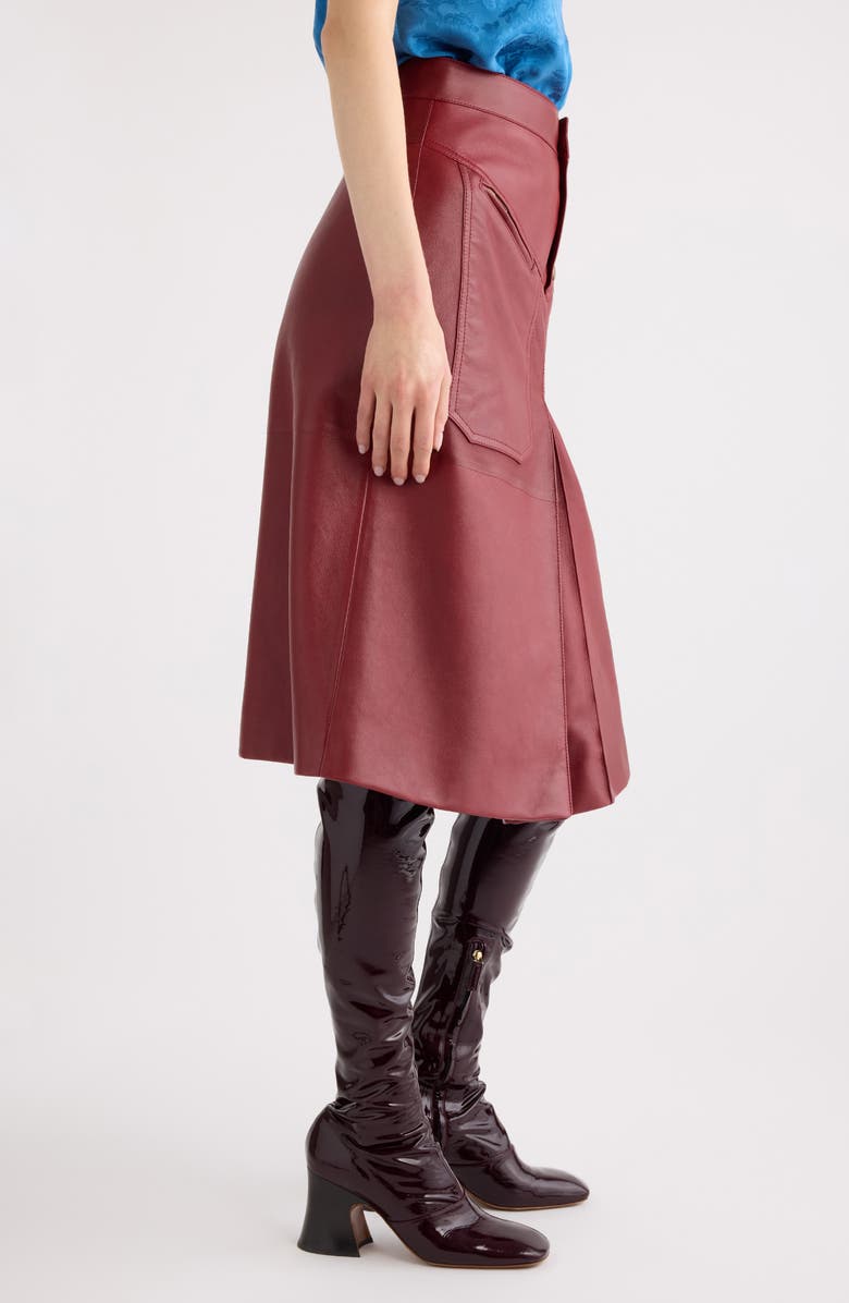 Chloé Inverted Pleat Lambskin Leather Skirt, Alternate, color, Dark Ruby