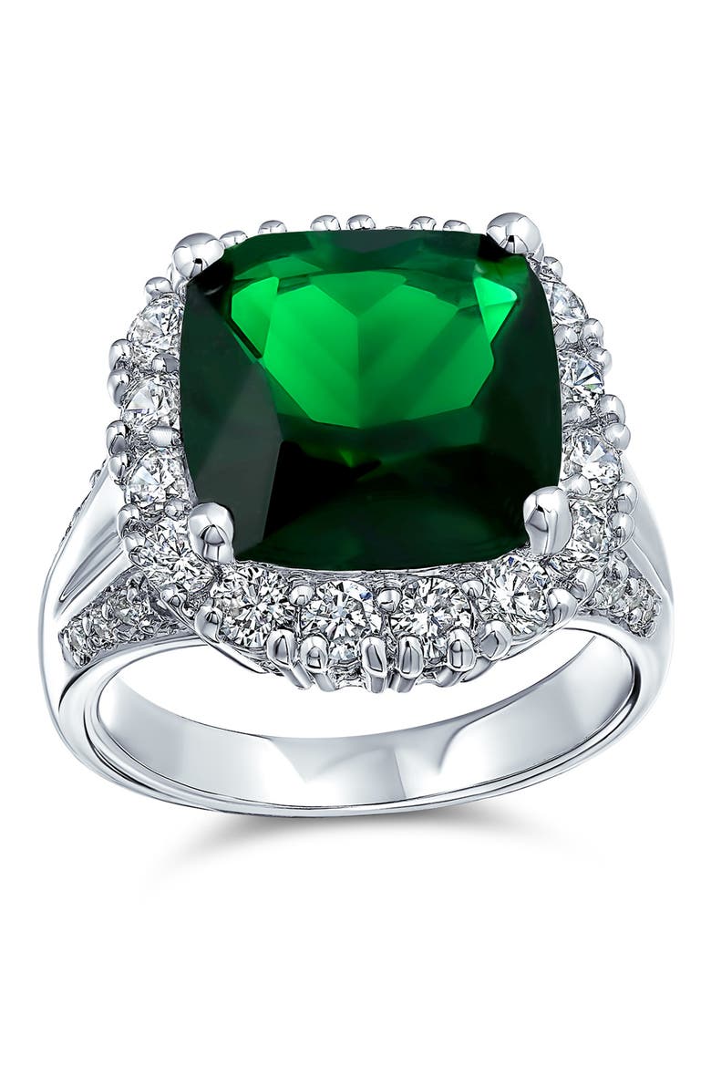 Solitaire CZ Imitation Emerald Ring, Main, color, SILVER