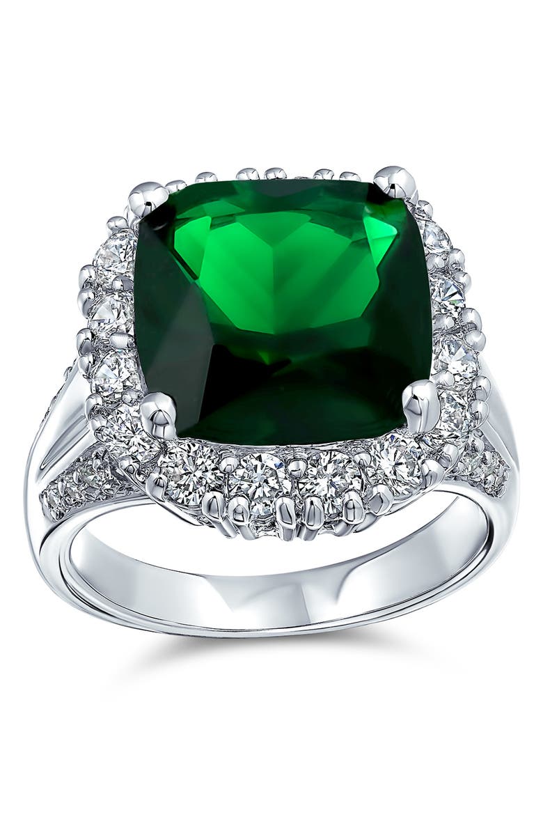 BLING JEWELRY Solitaire CZ Imitation Emerald Ring, Main, color, Silver