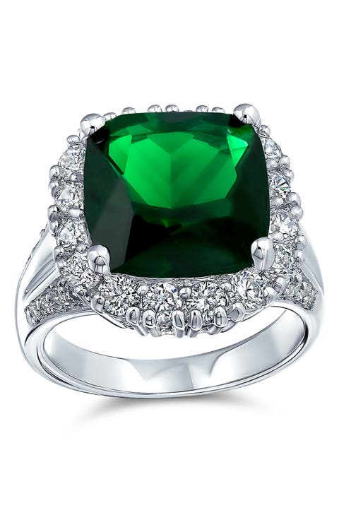 Solitaire CZ Imitation Emerald Ring