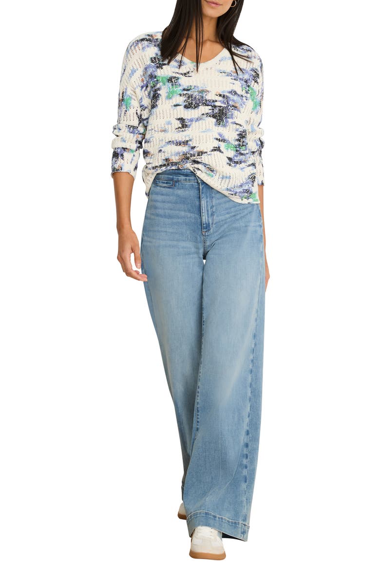 Water Lilies Pointelle Sweater, Alternate, color, BLUE MULTI