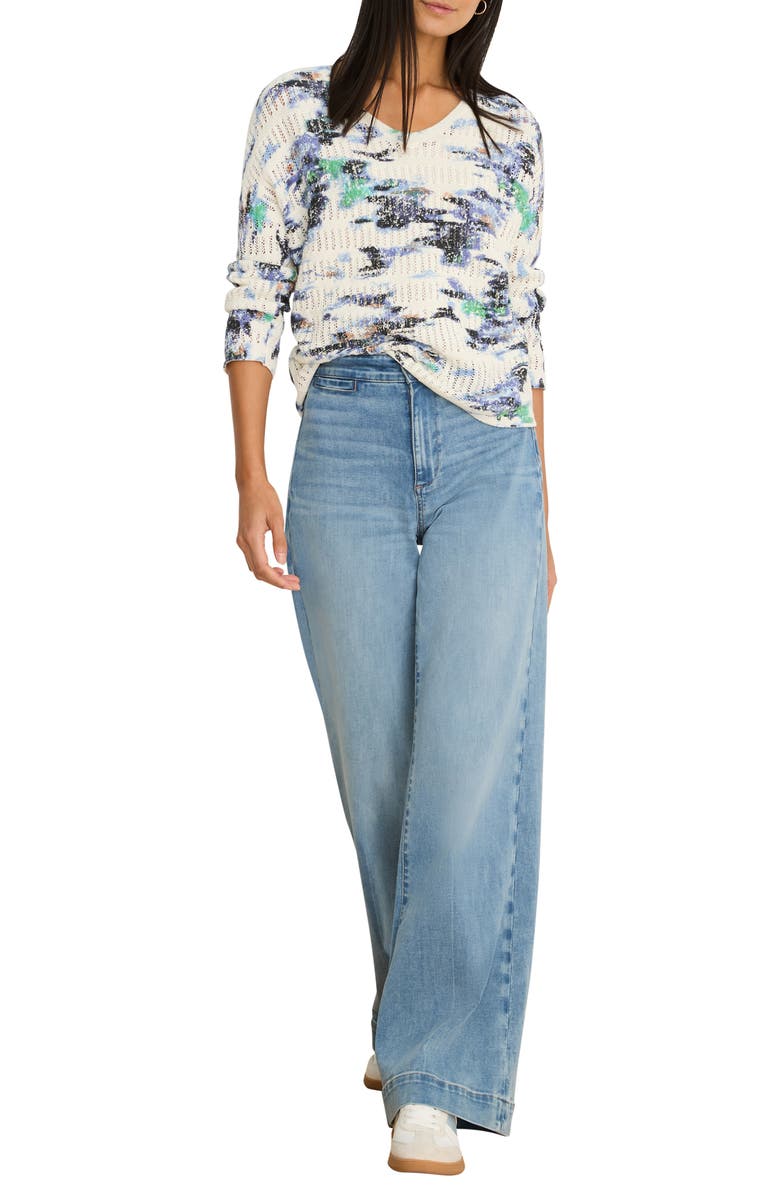 NIC+ZOE Water Lilies Pointelle Sweater, Alternate, color, Blue Multi