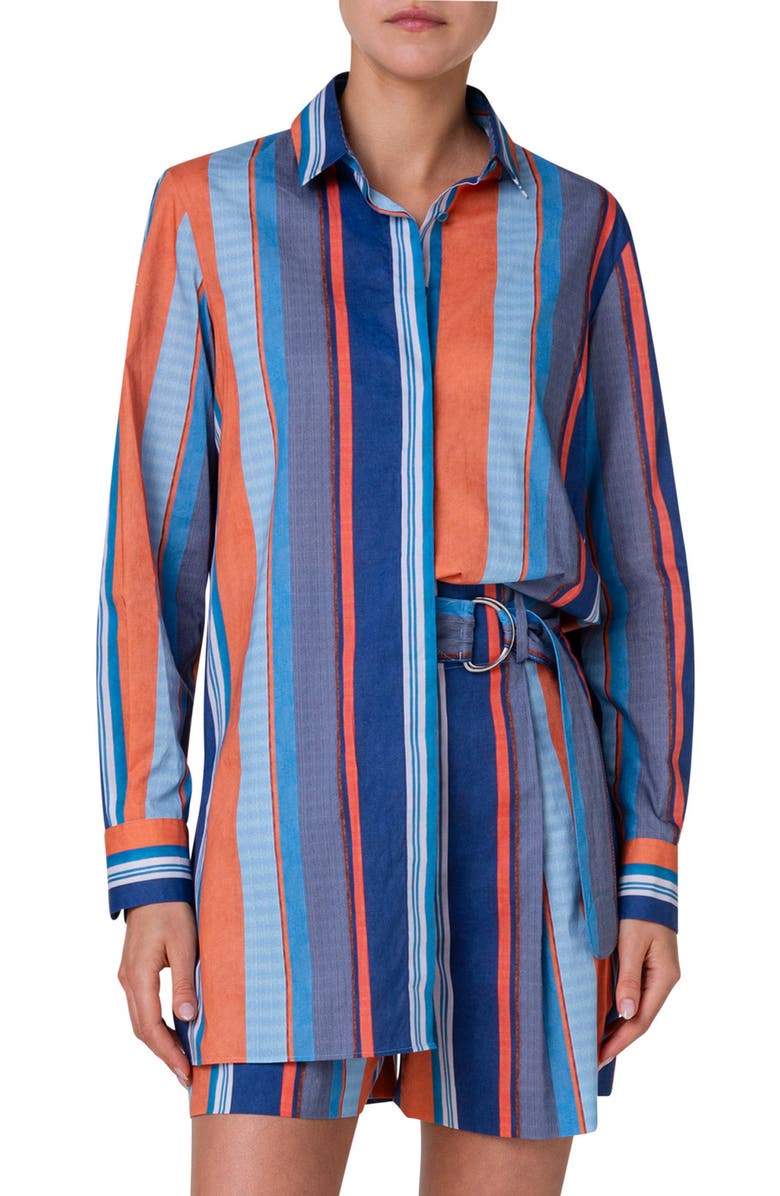 Akris punto Stripe Long Sleeve Cotton Button-Up Shirt, Main, color,