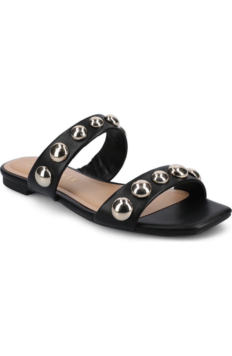 Journee Collection Frida Studded Slide Sandal, Main, color, Black/ Gold