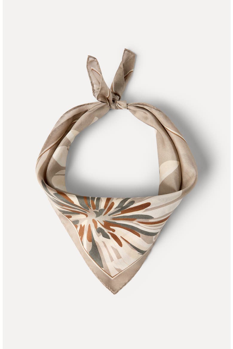 Bloom print pongee foulard, Alternate, color, Khaki