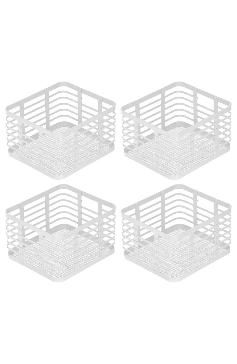 mDesign Metal Pantry Basket with Handles - Set of 4 - Matte White, Main, color, Matte White