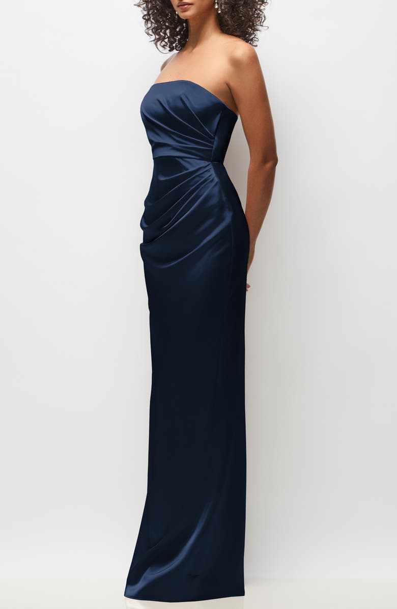 After Six Niamh Ruched Satin Gown, Alternate, color, Midnight
