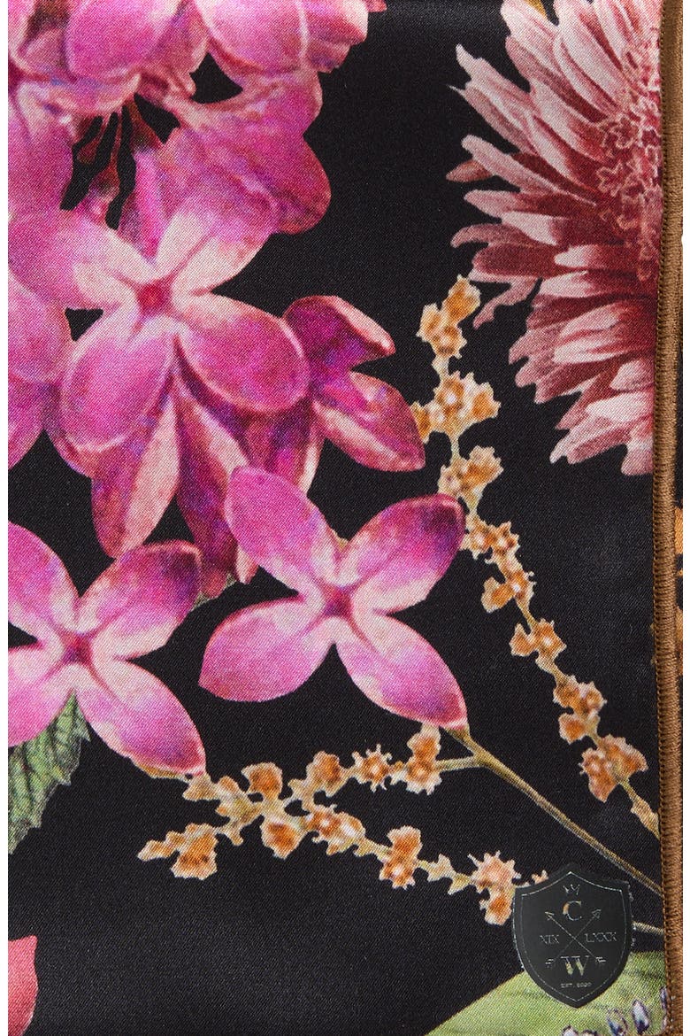 Brown & Fucshia Floral Silk Pocket Square, Alternate, color, BROWN