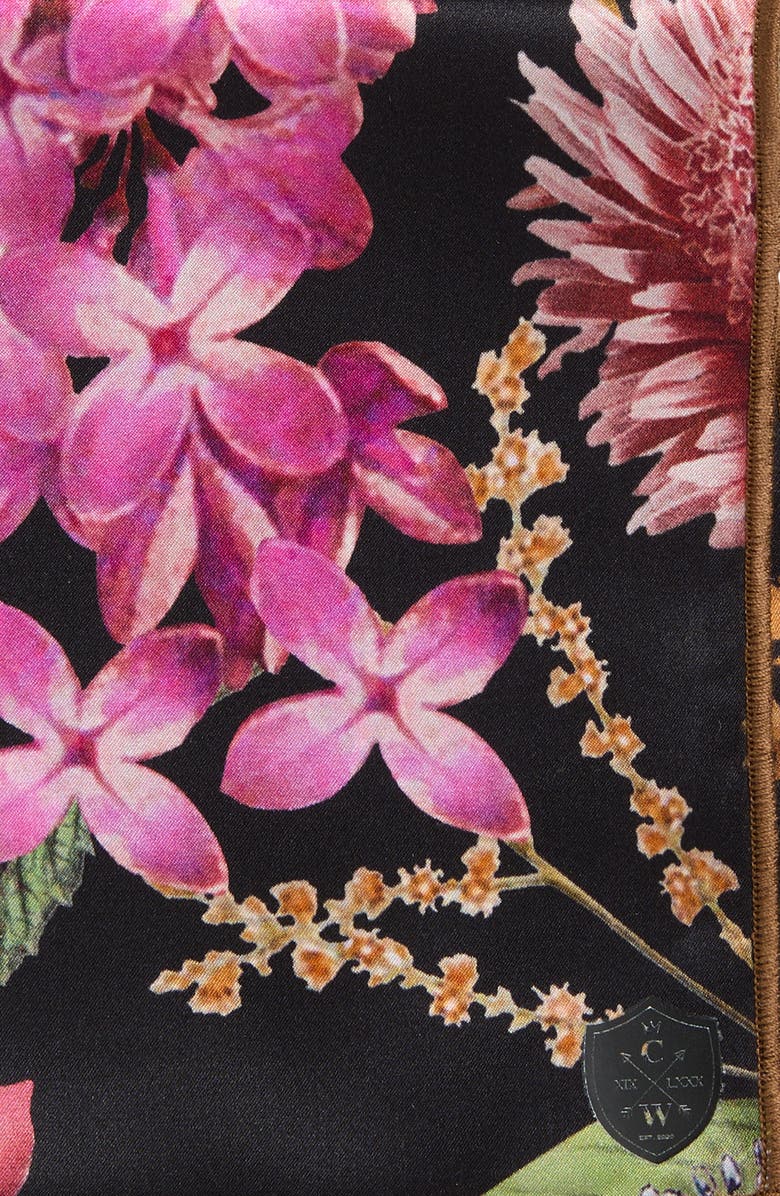 CLIFTON WILSON Brown & Fucshia Floral Silk Pocket Square, Alternate, color, Brown