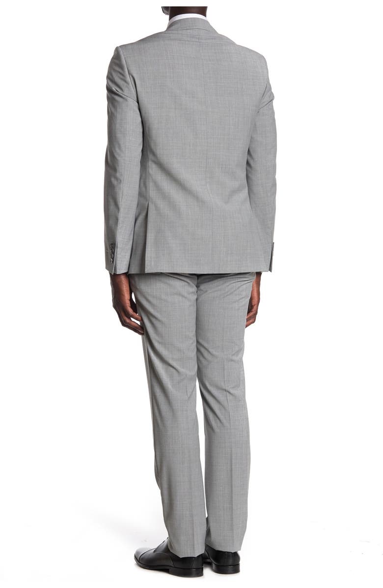 Calvin Klein Light Grey Plaid Wool Blend Two Button Notch Lapel Suit, Alternate, color, 
