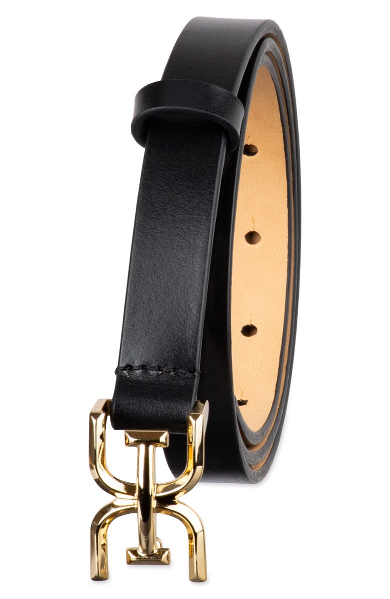 Sam Edelman Double E Logo Slim Leather Belt, Alternate, color, Black