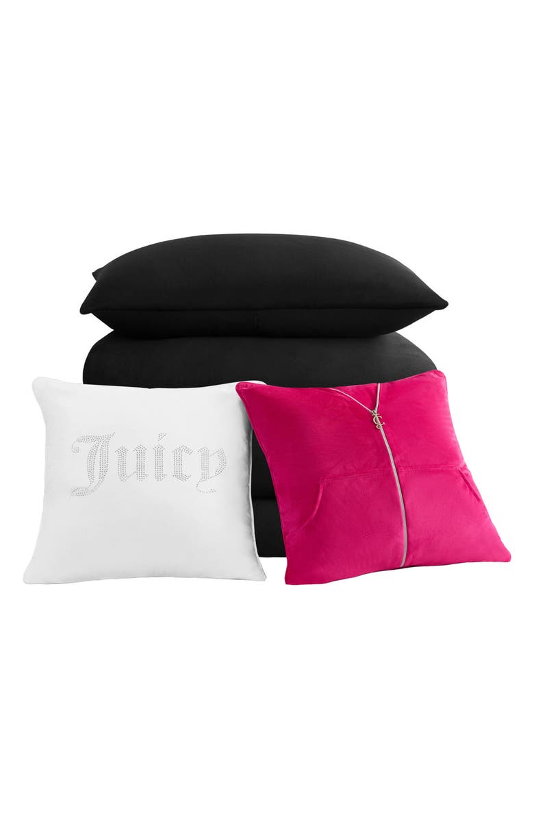 Juicy Couture Black Velour Comforter Set, Main, color, 