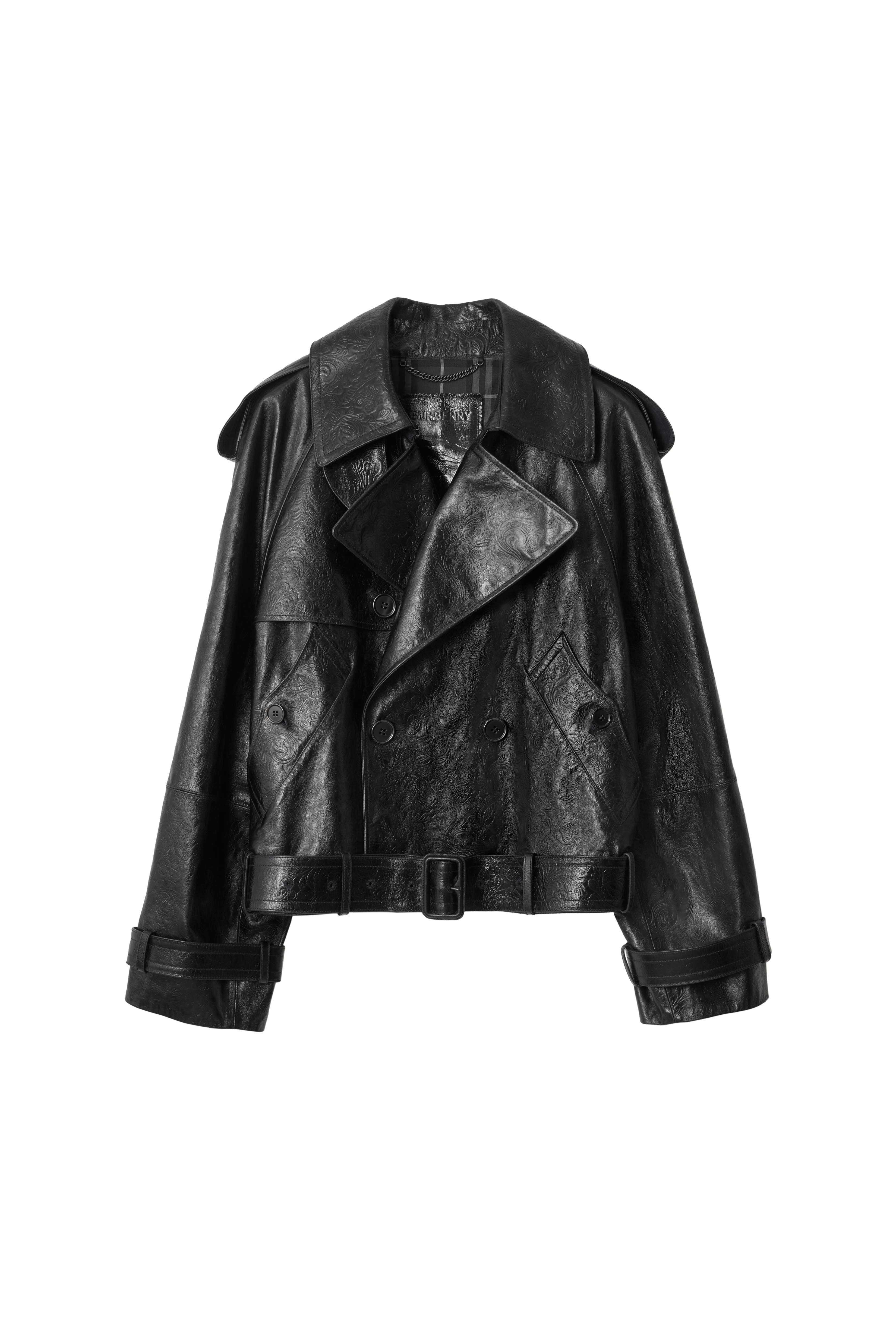 Cropped Embossed Leather Trench Jacket - image 2