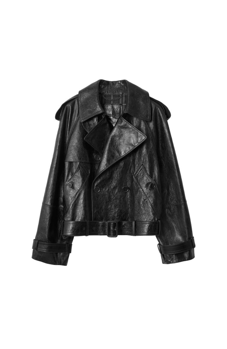 Burberry Cropped Embossed Leather Trench Jacket, Alternate, color, Silhouette Black